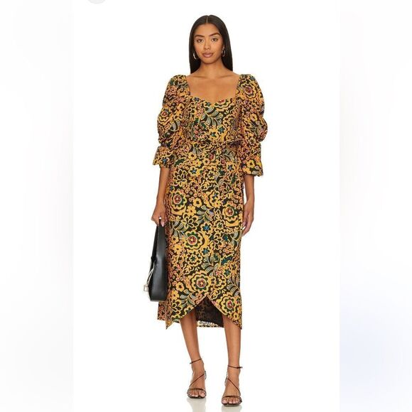 Cleobella Solange midi dress Matisse print black yellow cotton Revolve As Is - Picture 2 of 16